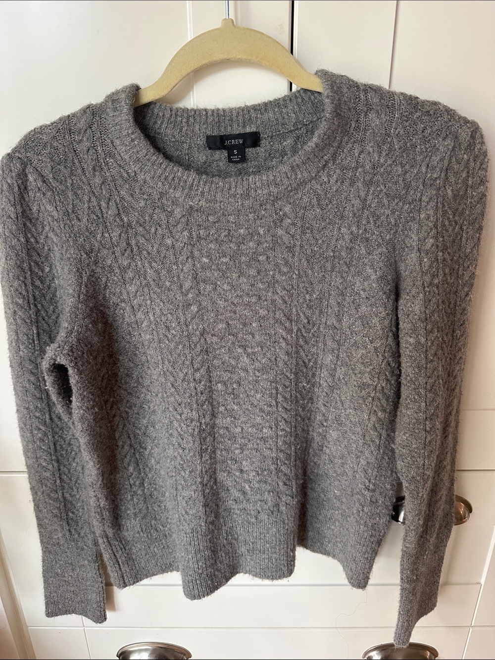 J. Crew Gray Cable-Knit Crewneck Sweater